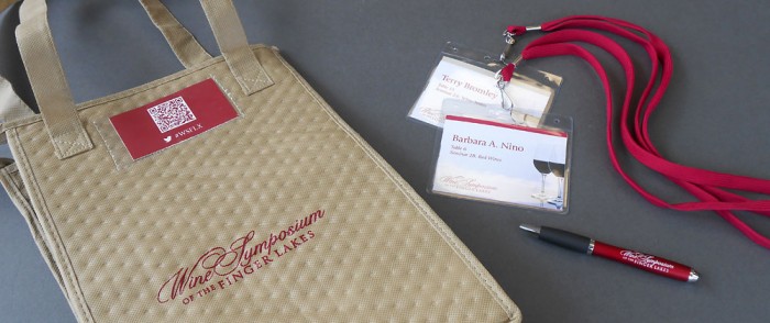 Wine Symposium of the Finger Lakes gift bag name badges and pen Wine Symposium of the Finger Lakes Gift Bag, Name Badge and Pen